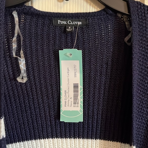 Long Navy Blue and White Striped Cardigan Sweater - Picture 2 of 4